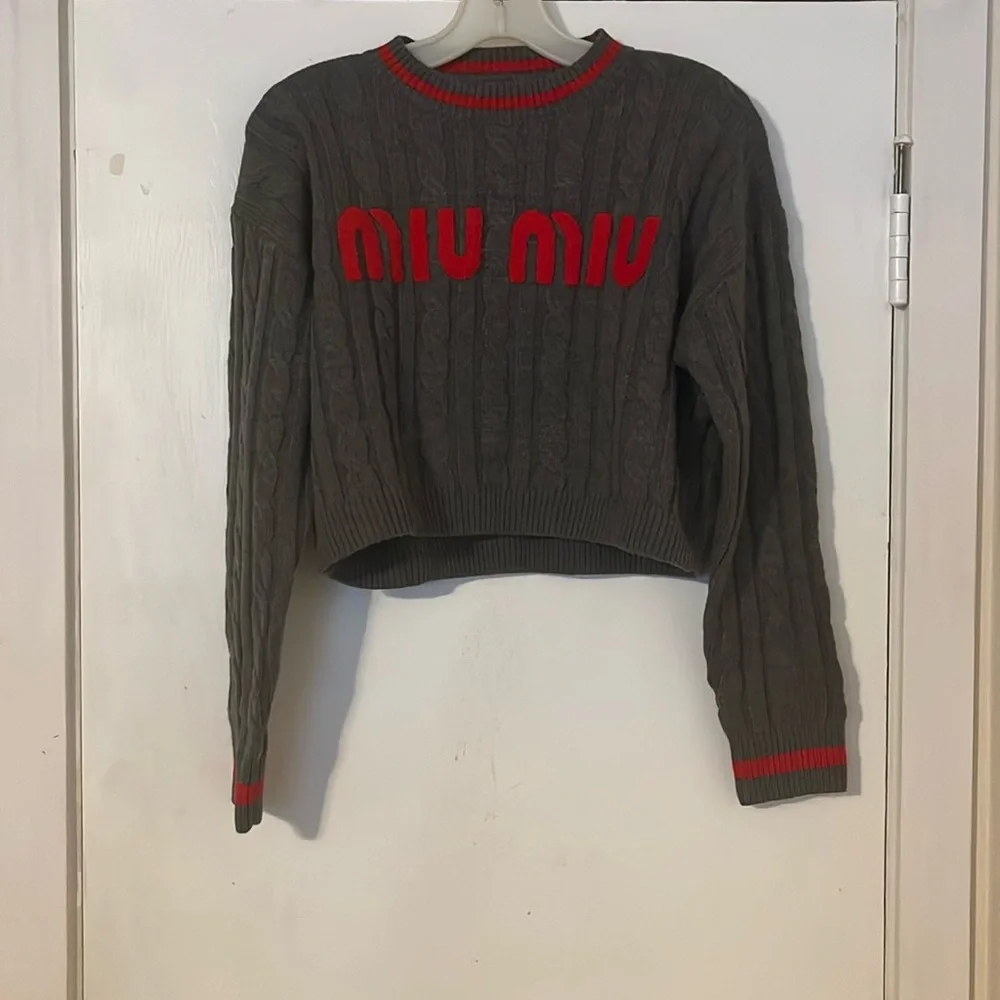 Miu Miu Wool Women’s Grey Red Cropped Sweater Size Small